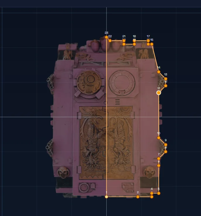 Chaos Rhino top-down photo with its traced hull polygon in the Footprint Editor